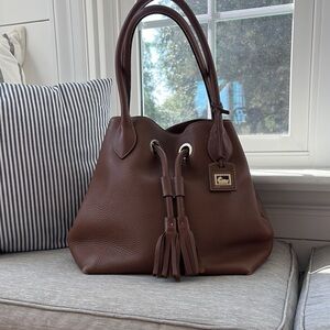 Dooney & Bourke Brown Leather Shoulder Bag with Tassel Details